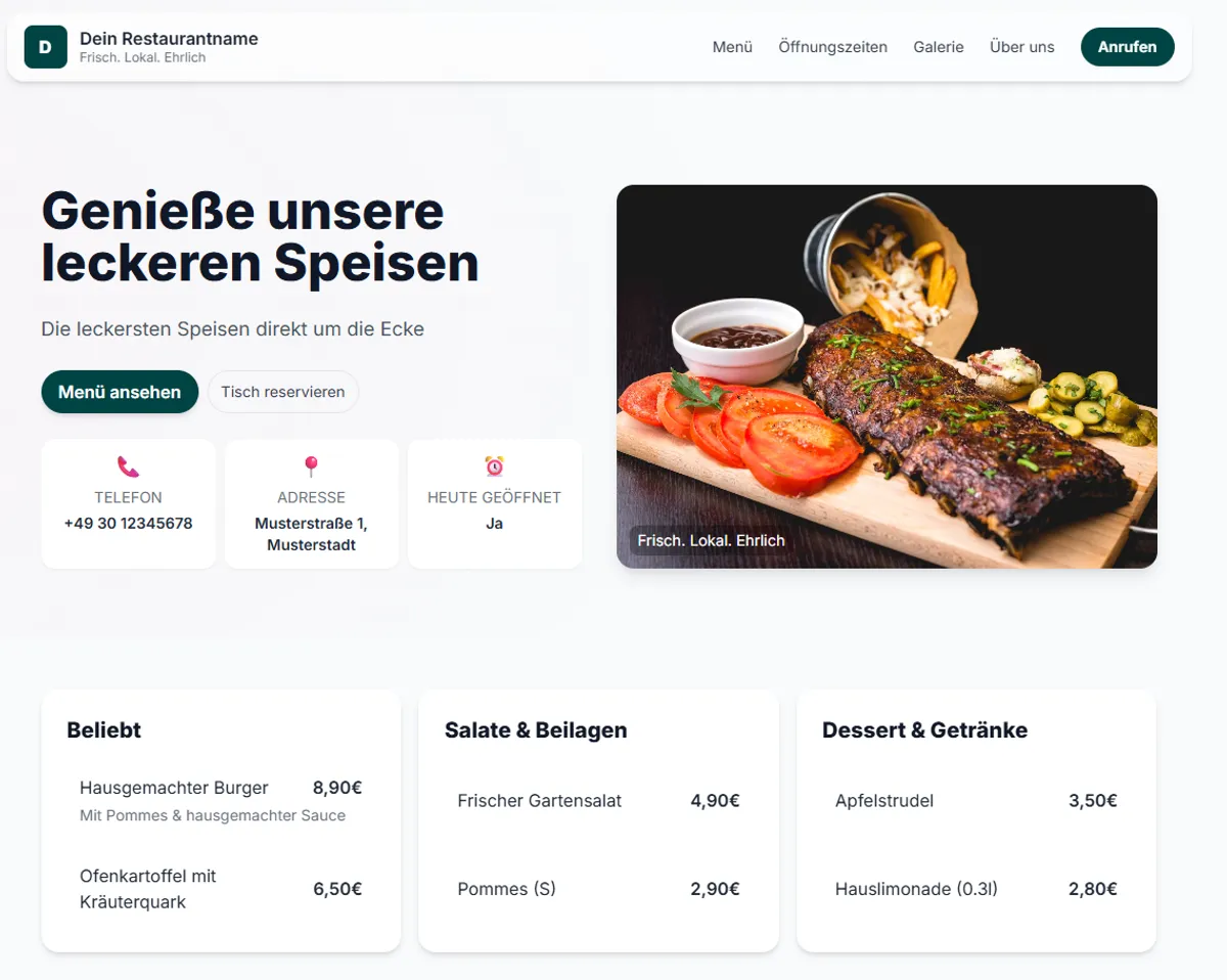 Vorschau der Restaurant Website